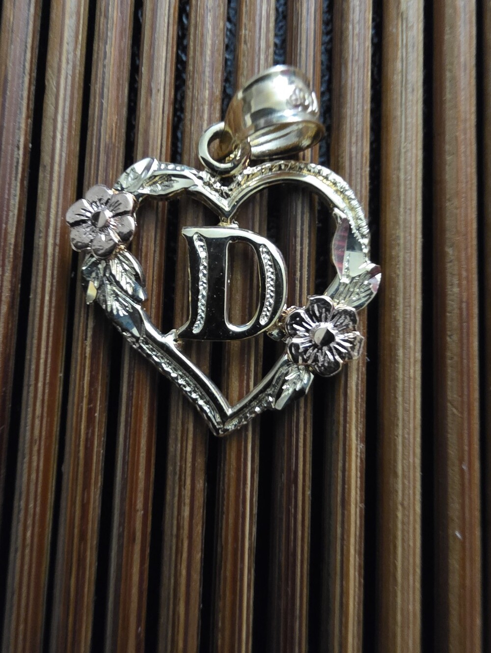 14k Initial D Yellow,rose Gold Heart Pendant